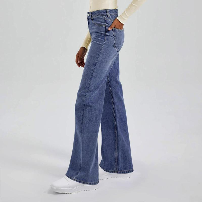 Women's Slouchy Denim High Waist Multi-Pocket Wide Leg Jeans