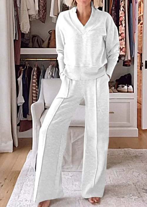 New Product Spring And Autumn Independent Station New Casual Collar Long-Sleeved Loose Top Wide-Leg Pants Two-Piece Set